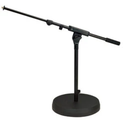 K&M 25960 Low Profile Round-Base Microphone With Telescopic Boom Arm - Use With Bass Drums/Acoustic Instruments - Black