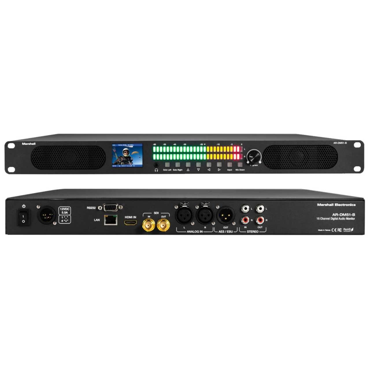Marshall AR-DM51-B 16 Channel Audio Rack-Mount Monitor With Built-in Preview Screen - Up To 8 Stereo Channels Of Audio 2 Marshall AR-DM51-B 16 Channel Audio Rack-Mount Monitor With Built-in Preview Screen - Up To 8 Stereo Channels Of Audio - Image 2